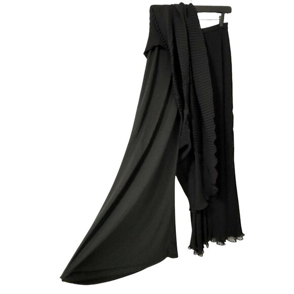 Samuel Dong Pleated Wide Leg Palazzo Pants Black Sheer Lined Evening Fun Size S - Picture 3 of 13